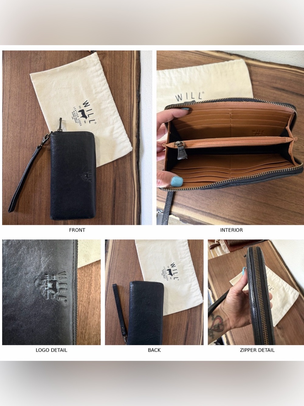 Will Leather Goods Black Zip Wristlet Wallet